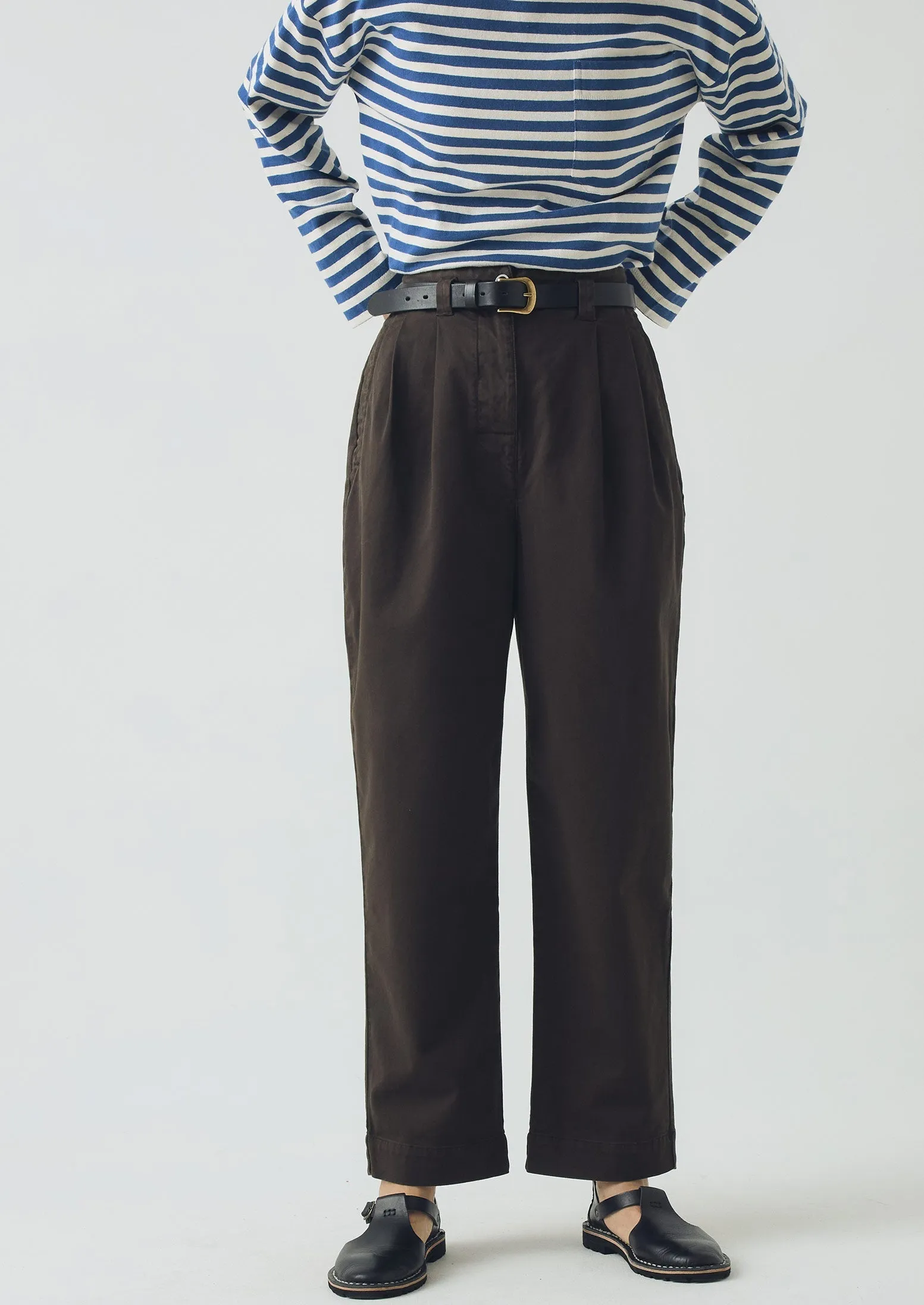 Cotton Pleat Front Pants | Mocha Brown Stretchable Fabric