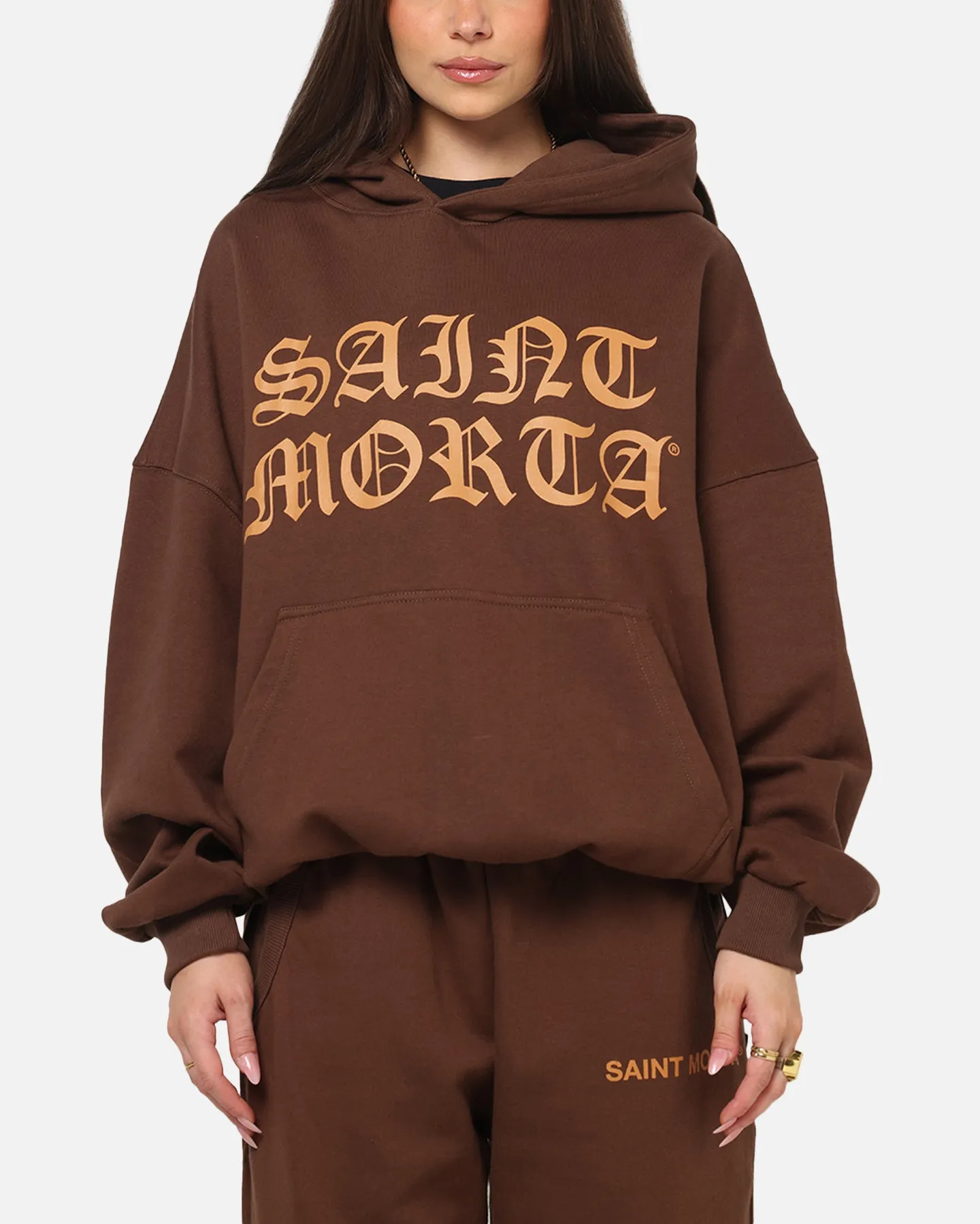 Country club style Saint Morta Sacred Script Hoodie Brown