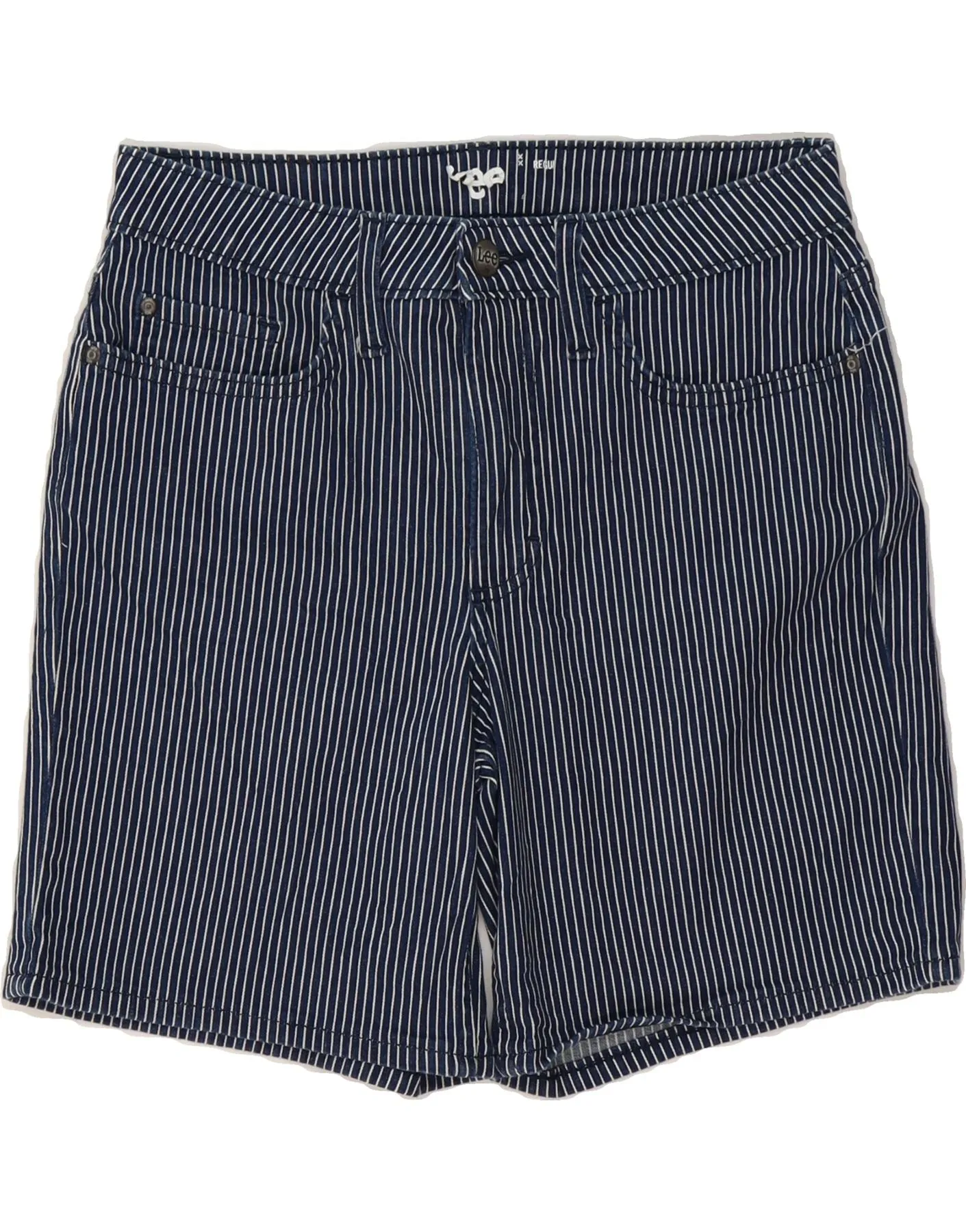 camping clothing LEE Womens Regular Casual Shorts US 8 Medium W30 Navy Blue Pinstripe