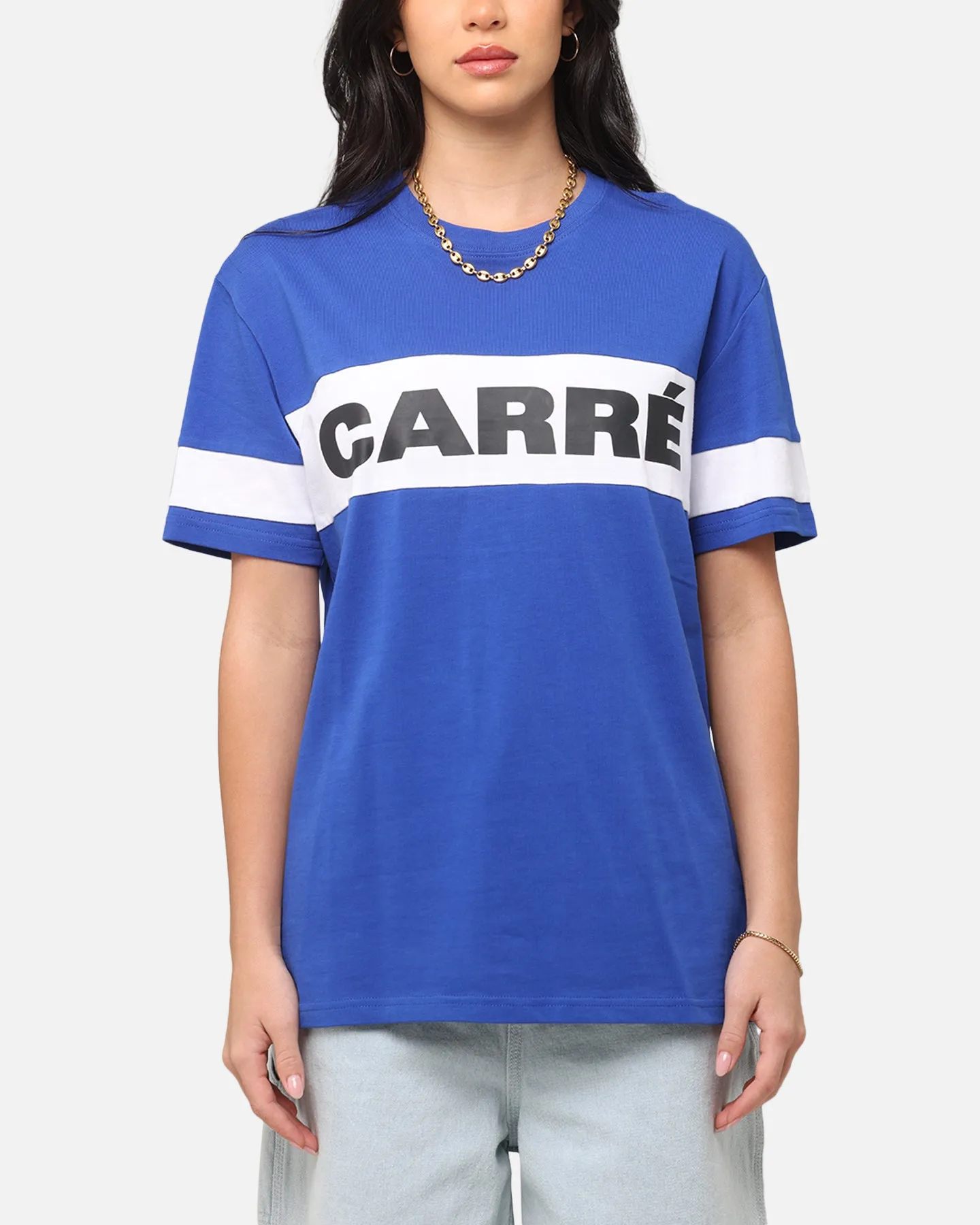 Carre Bars T-Shirt Royal/White Stretchable Knit Comfy Vibes