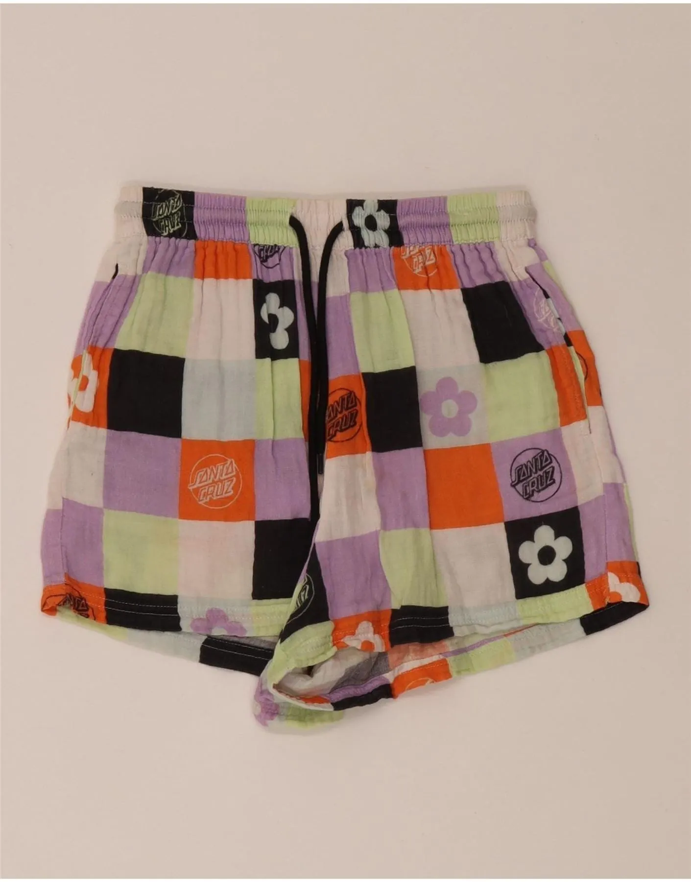SANTA CRUZ Womens Graphic Casual Shorts Small W26 Multicoloured Patchwork AbrasionResistant
