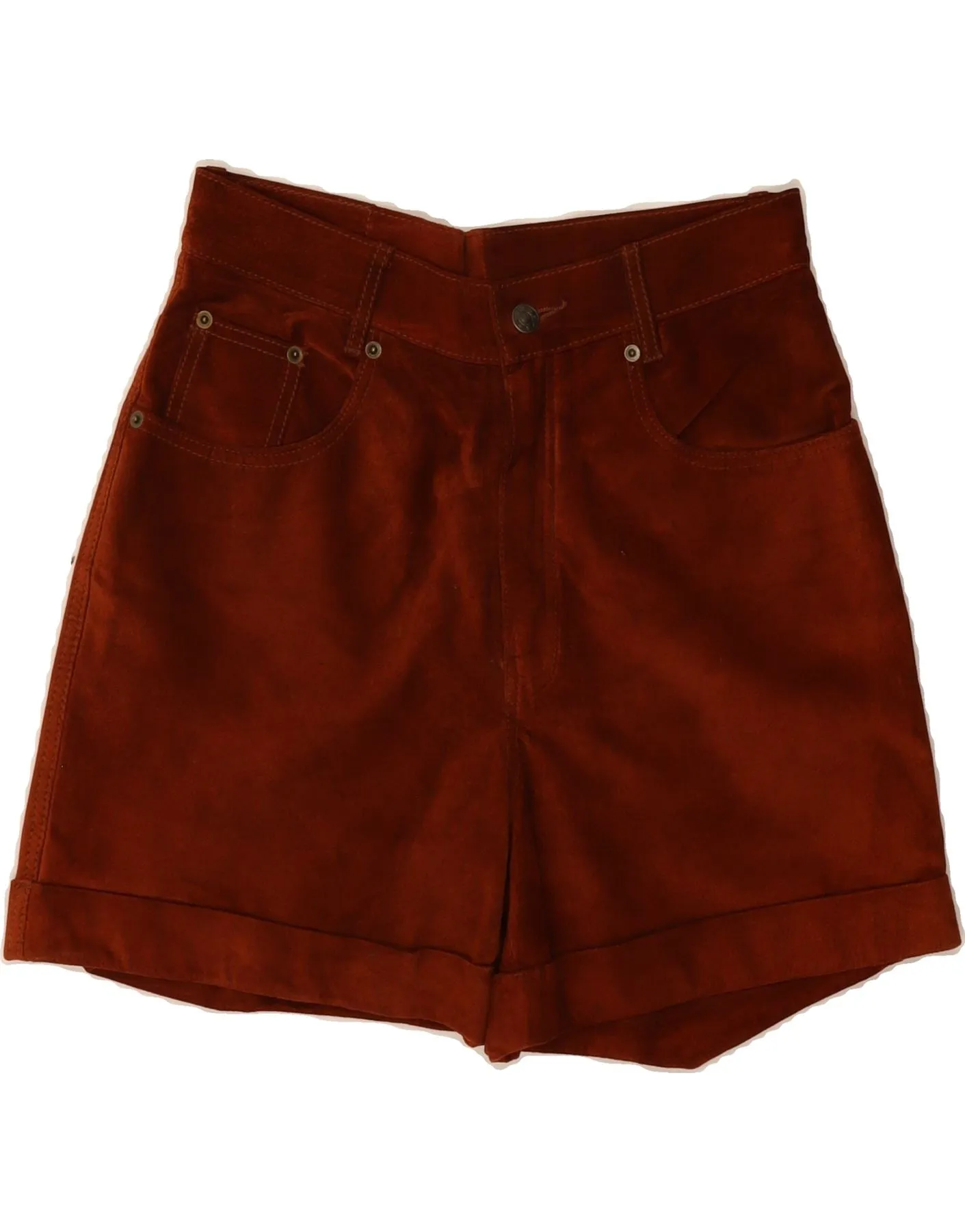 MAURITIUS Womens High Waist Suede Casual Shorts Large W30 Brown Leather Pajamas Elastic Comfort