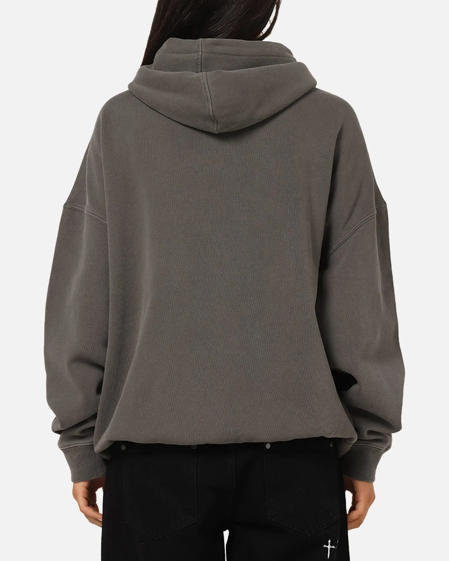 Saint Morta Studios Logo Boxy Hoodie Washed Black Streetwear Essential athletic style