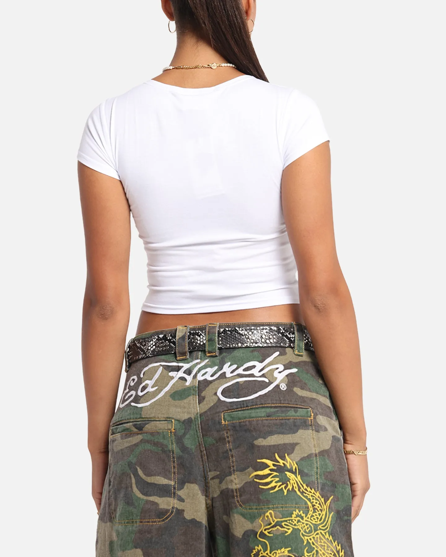 Ed Hardy Women's Koi Baby T-Shirt White teenagers' light layering