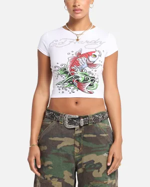 Relaxed fit wear Ed Hardy Women's Koi Baby T-Shirt White