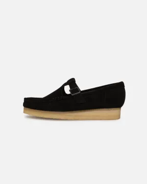 Clarks Originals Women's Wallabee T-Bar Black Suede Stretch Fabric Active People Slip Resistant Sole