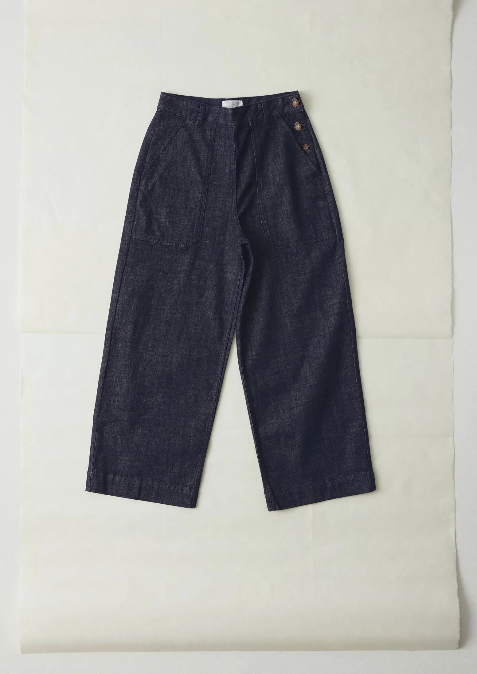 Annie Organic Denim Side Button Jeans | Indigo Durable Waistband Training Wear