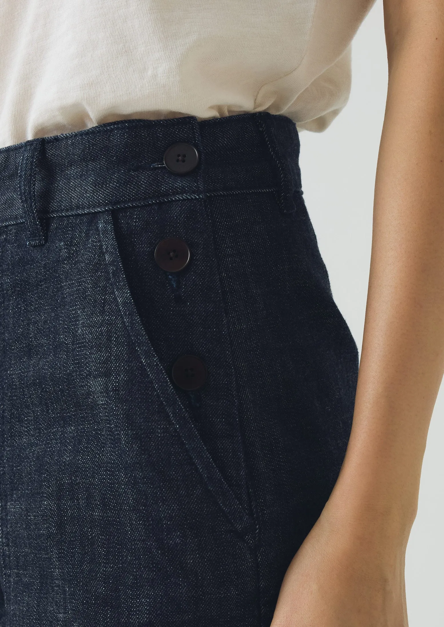 Quick Conversion Hem Flat waistband Annie Organic Denim Side Button Jeans | Indigo