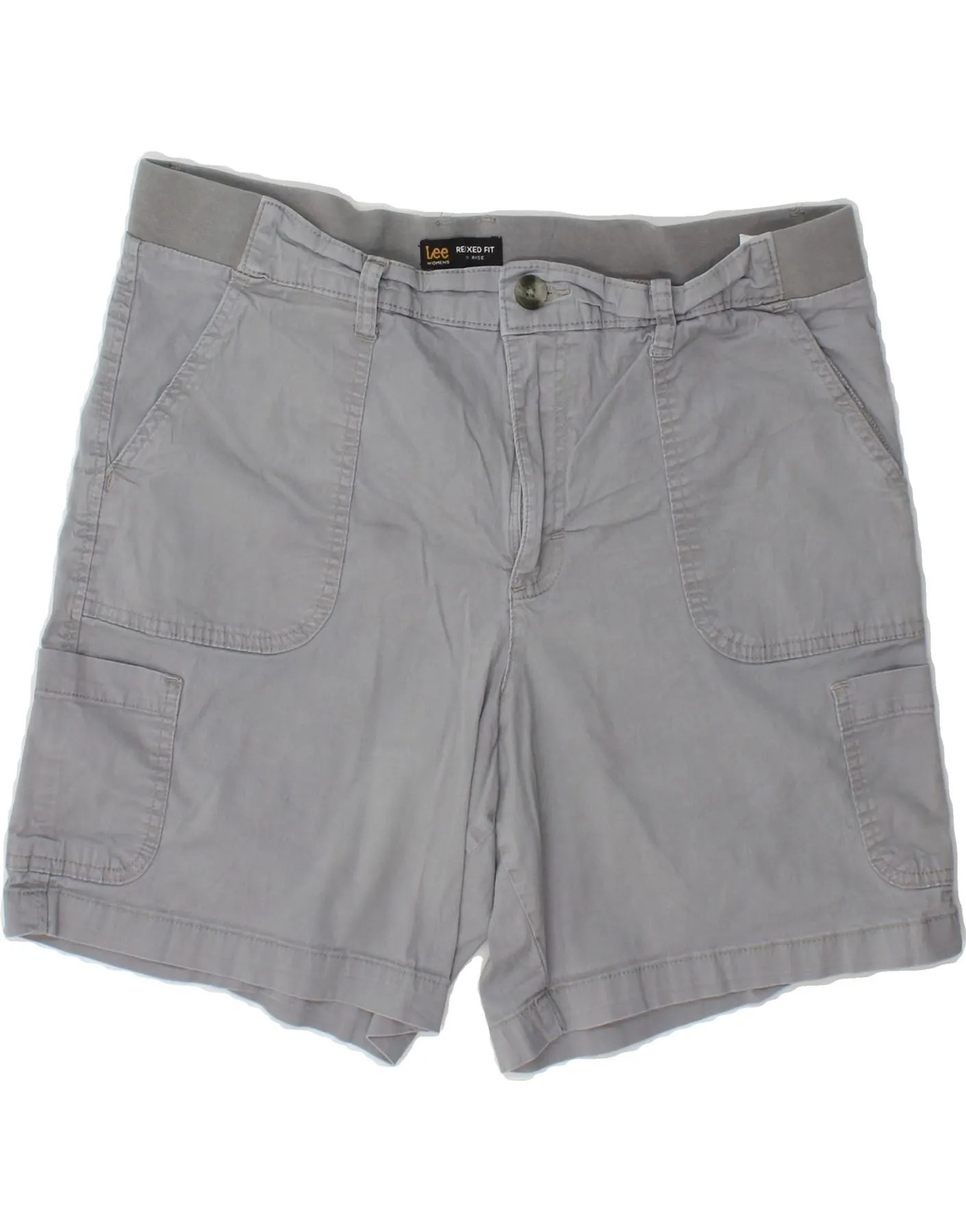 LEE Womens Mid Rise Relaxed Fit Cargo Shorts US 16 2XL W38  Grey Cotton Light Motion Fit Easy Match